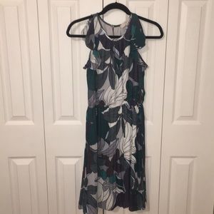 LOFT Green and White Printed Dress